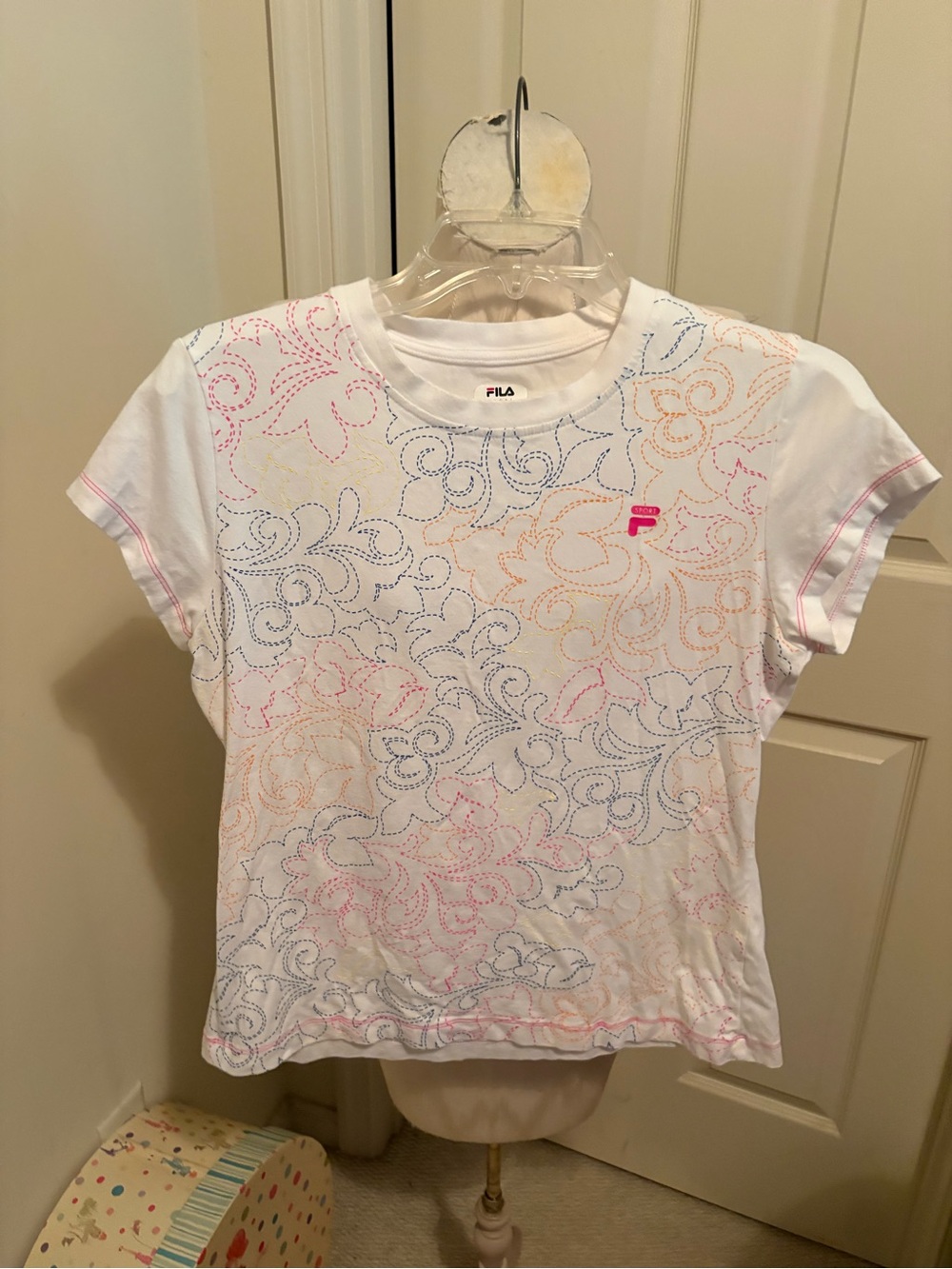 FILA women’s White Short-Sleeve Printed Tee - Pink Logo Fila Sport size Large